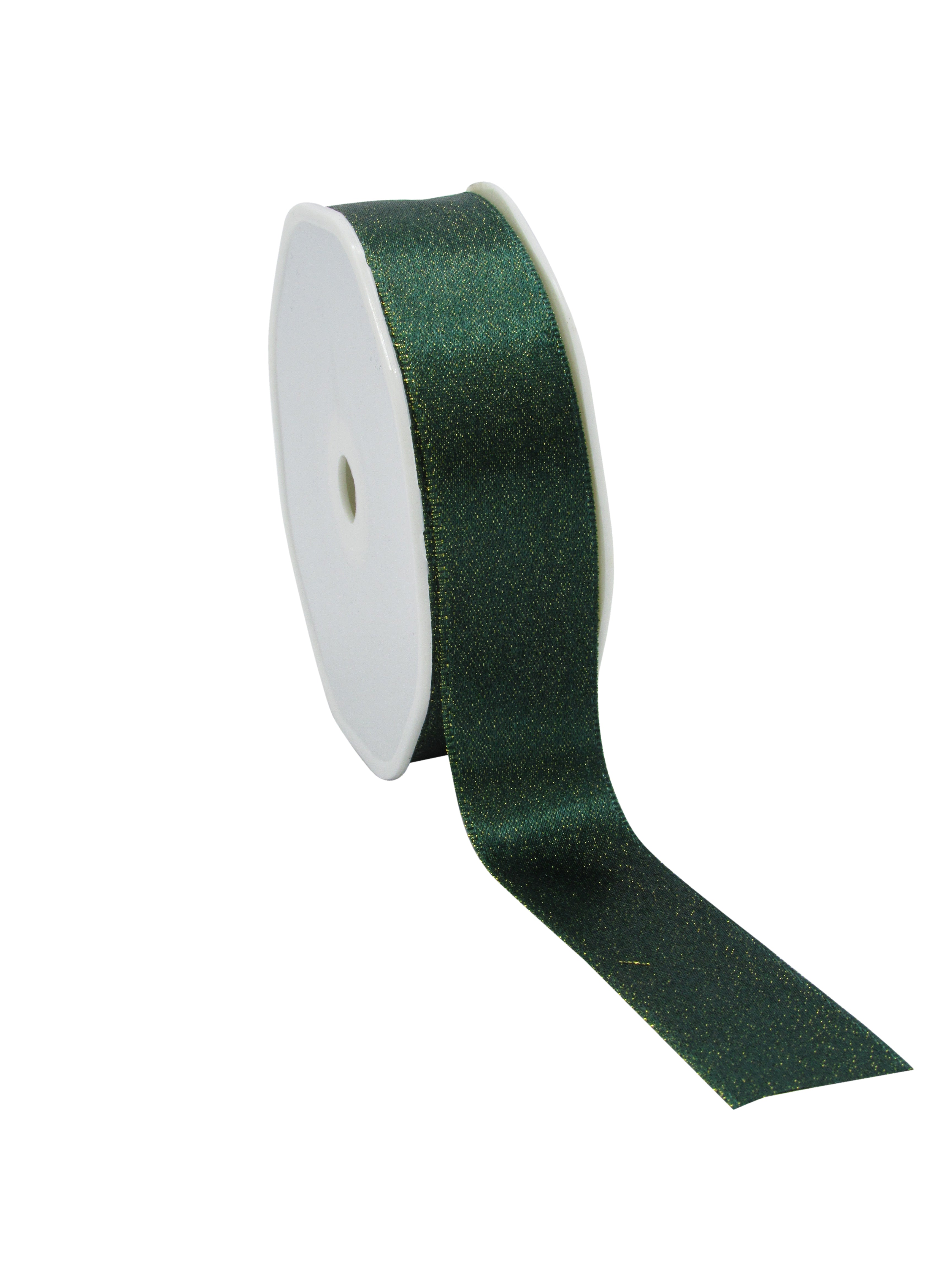 Kerstlint Satijn met Goudglitter Donkergroen - 25 mm × 20 m