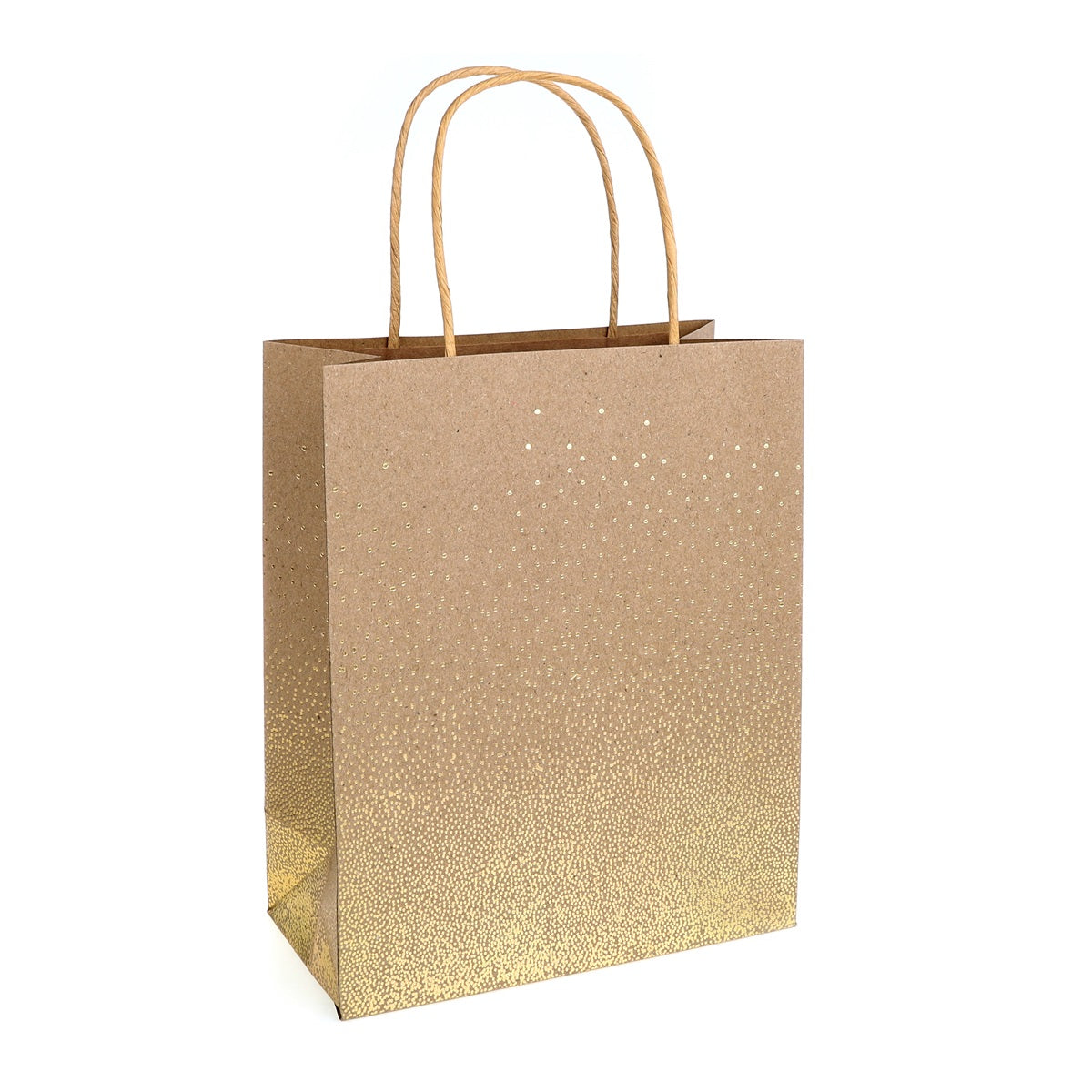 Kraft draagtas met gouden glitterverloop, 24,5 x 20 cm - Kadopapier.net