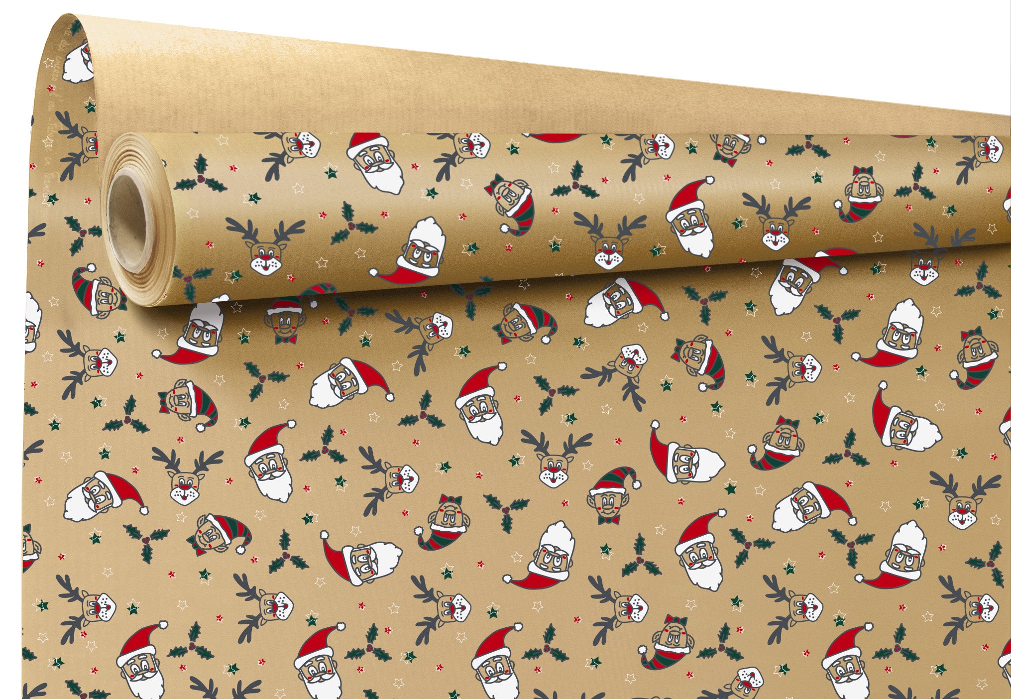 Kraft Kerst Inpakpapier Santa Party
