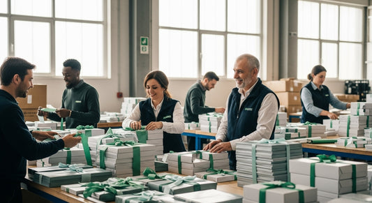 industriële cadeauverpakkingen warehouse teamwork