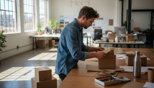 Designer reviewing sustainable packaging samples