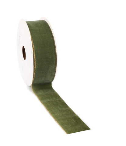 Velvet Lint Mosgroen met Gouden Rand - Luxe Enkelzijdig Fluwelen Lint - 9mm / 25mm / 38mm