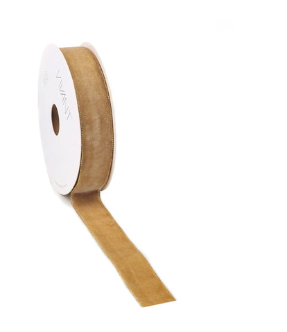 Velvet Band Sand mit Goldrand - Einseitiges Samtband - Geschenkband - Dekorationsband - DIY