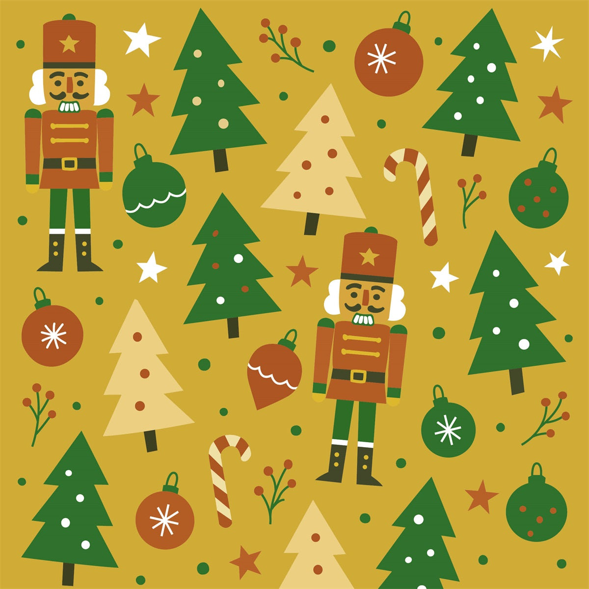 Nutcracker Joy - Kerst Inpakpapier - Notenkrakers op Oker