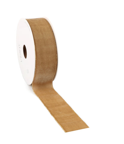 Velvet Band Sand mit Goldrand - Einseitiges Samtband - Geschenkband - Dekorationsband - DIY