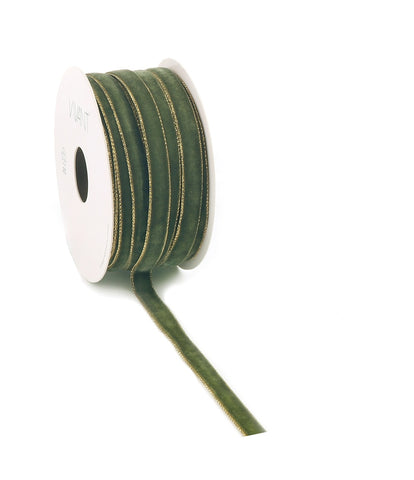 Velvet Lint Mosgroen met Gouden Rand - Luxe Enkelzijdig Fluwelen Lint - 9mm / 25mm / 38mm