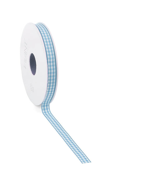 Light Blue Checked Gift Ribbon > 9/15mm x 20m