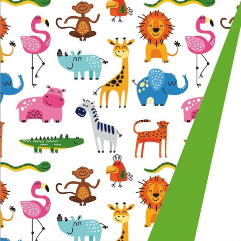 Jungle Fiesta - Dubbelzijdig Inpakpapier op Rol - Vrolijke Dierenprint & Groen - Gecoat Papier - 30, 50 of 70 cm