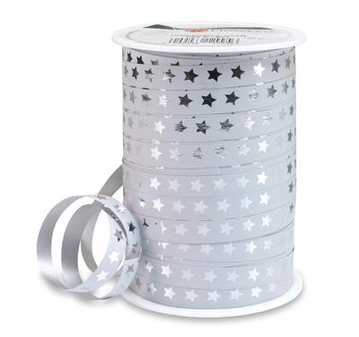 Stars Curling Ribbon Mint Silver 10mm x 100m