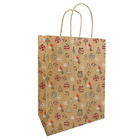 Brown Kraft Christmas Carrier Bag – Luxury Christmas Packaging, 50 pieces
