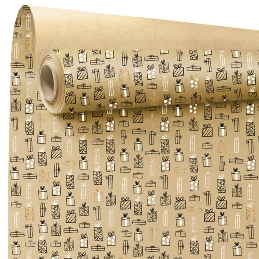 Gifts - Roll of wrapping paper - Kraft color with gift print - 60 gram striped kraft - 70cmx50m