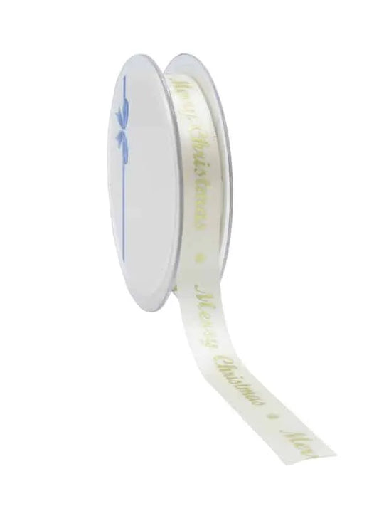 Ivory Satin Christmas Ribbon "Merry Christmas"