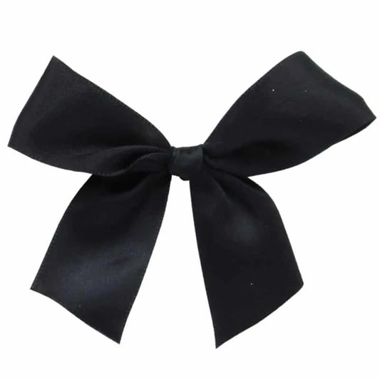 Black satin bow with sticker