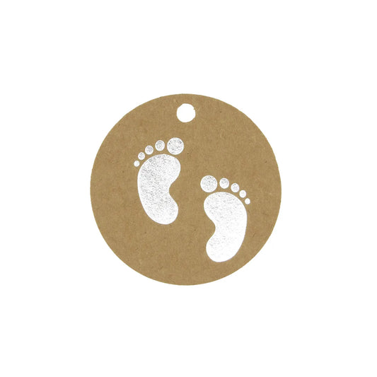 Kraftlabel Baby Feet Silver - 50mm - 50 pieces