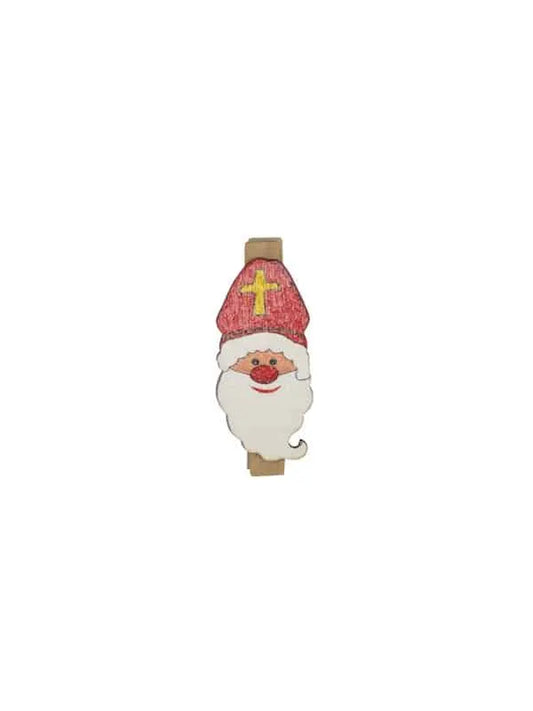 Saint Nicholas Gift Clip - White Wooden Clips with Saint Nicholas Head, 40 mm, 36 Pieces