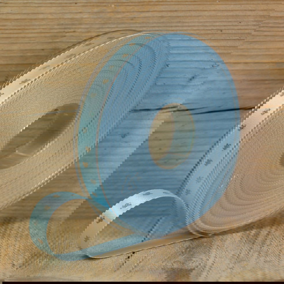 Babyblauw Satijnlint met Hartjes - Kadopapier.net