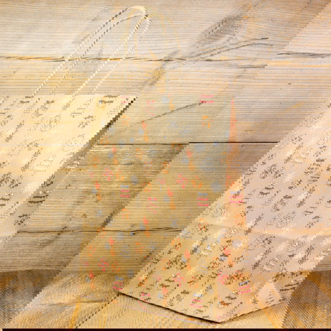 Bruine Kraft Kersttasje - Kadopapier.net