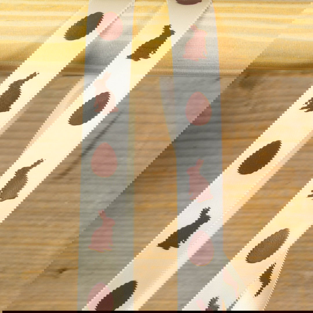 Creme Satijnlint met Haas en Ei - Kadopapier.net