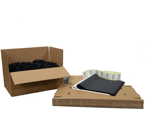 Letterbox shipping kit black – 20x kraft letterbox boxes 255x155x28 mm + white &amp; black gemstone tissue paper, black filler paper &amp; white thank you stickers