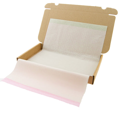 Pastel Mailbox Shipping Kit – 20 Kraft Mailboxes 255x155x28 mm + lime green &amp; pastel pink tissue paper, white filler paper &amp; white thank you stickers