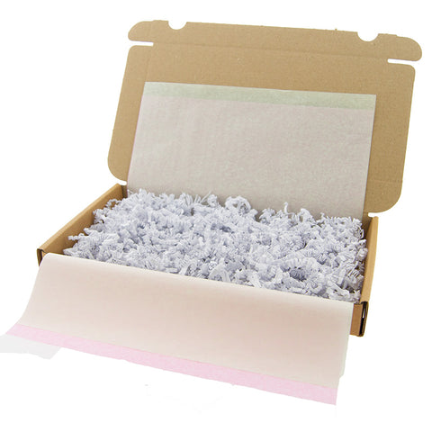 Pastel Mailbox Shipping Kit – 20 Kraft Mailboxes 255x155x28 mm + lime green &amp; pastel pink tissue paper, white filler paper &amp; white thank you stickers