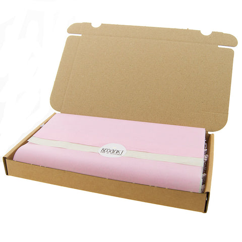 Pastel Mailbox Shipping Kit – 20 Kraft Mailboxes 255x155x28 mm + lime green &amp; pastel pink tissue paper, white filler paper &amp; white thank you stickers