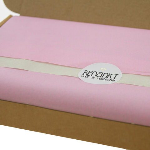 Pastel Mailbox Shipping Kit – 20 Kraft Mailboxes 255x155x28 mm + lime green &amp; pastel pink tissue paper, white filler paper &amp; white thank you stickers