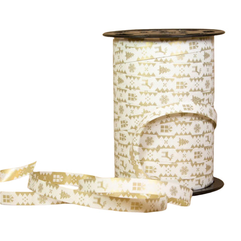 Dubbelzijdig Kerstkrullint Goud - Kadopapier.net