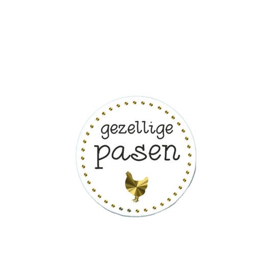 Etiket Gezellige Pasen gouden Kip - Kadopapier.net