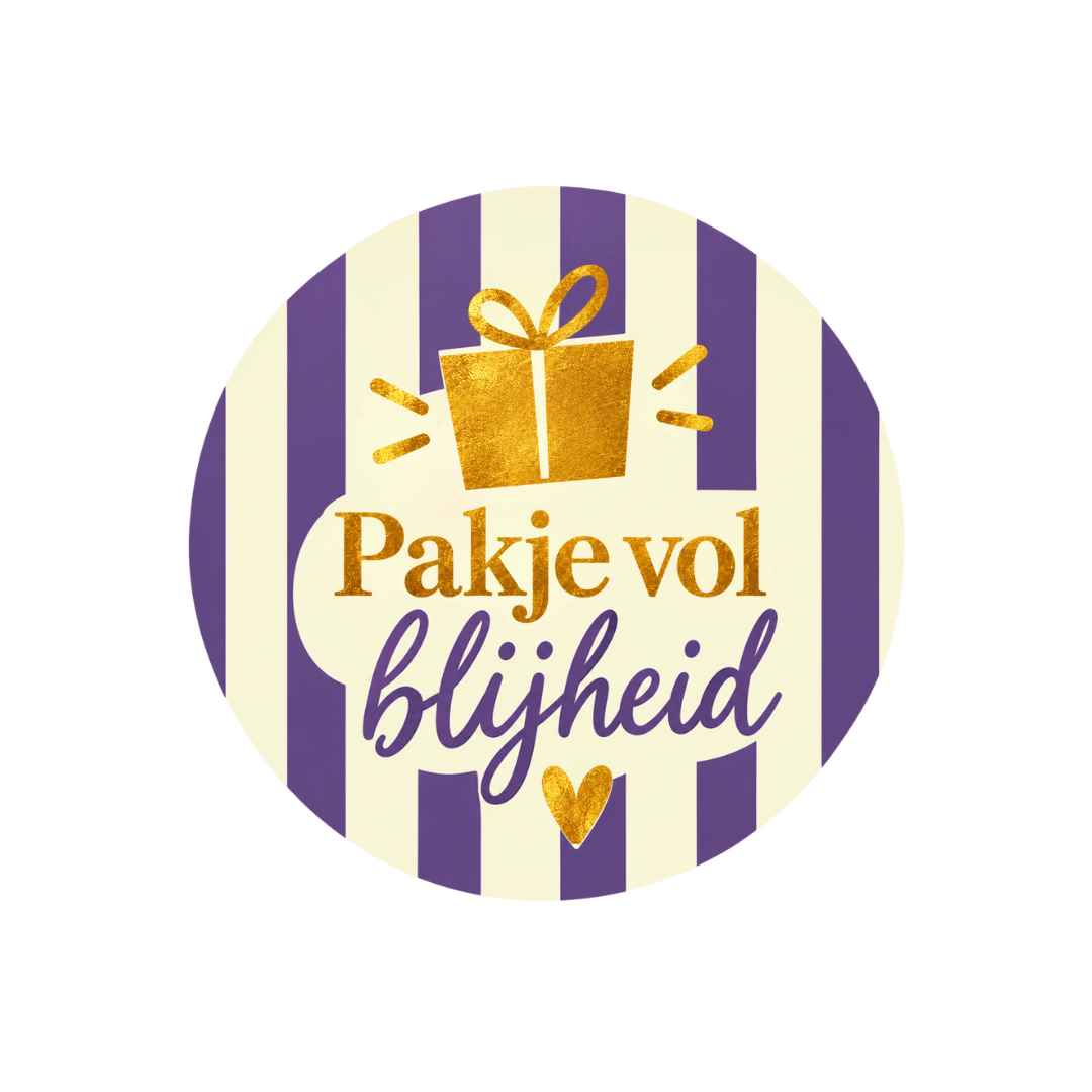 Pakje vol Blijheid Etiketten – Crème & Paars - Kadopapier.net