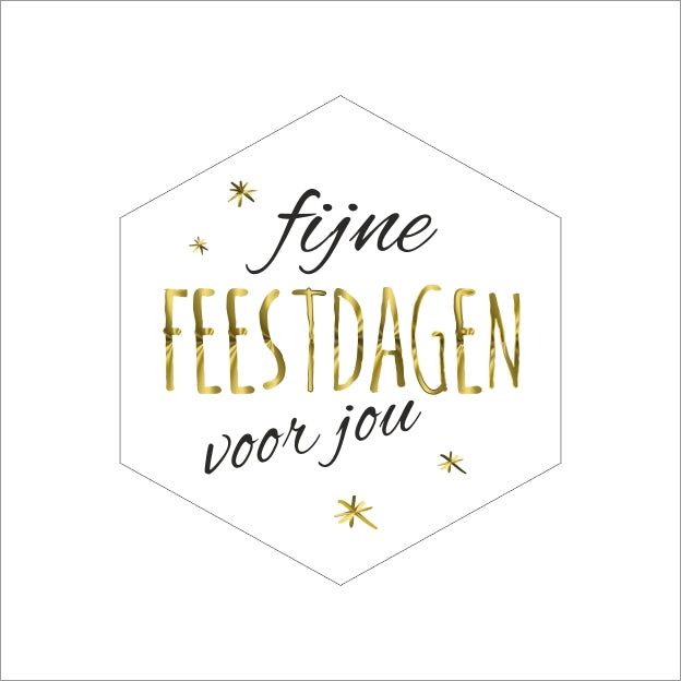 Fijne Feestdagen Wensetiket 6Hoek | 250 Stuks Hoogglans -Sticker-Etiket- - Kadopapier.net