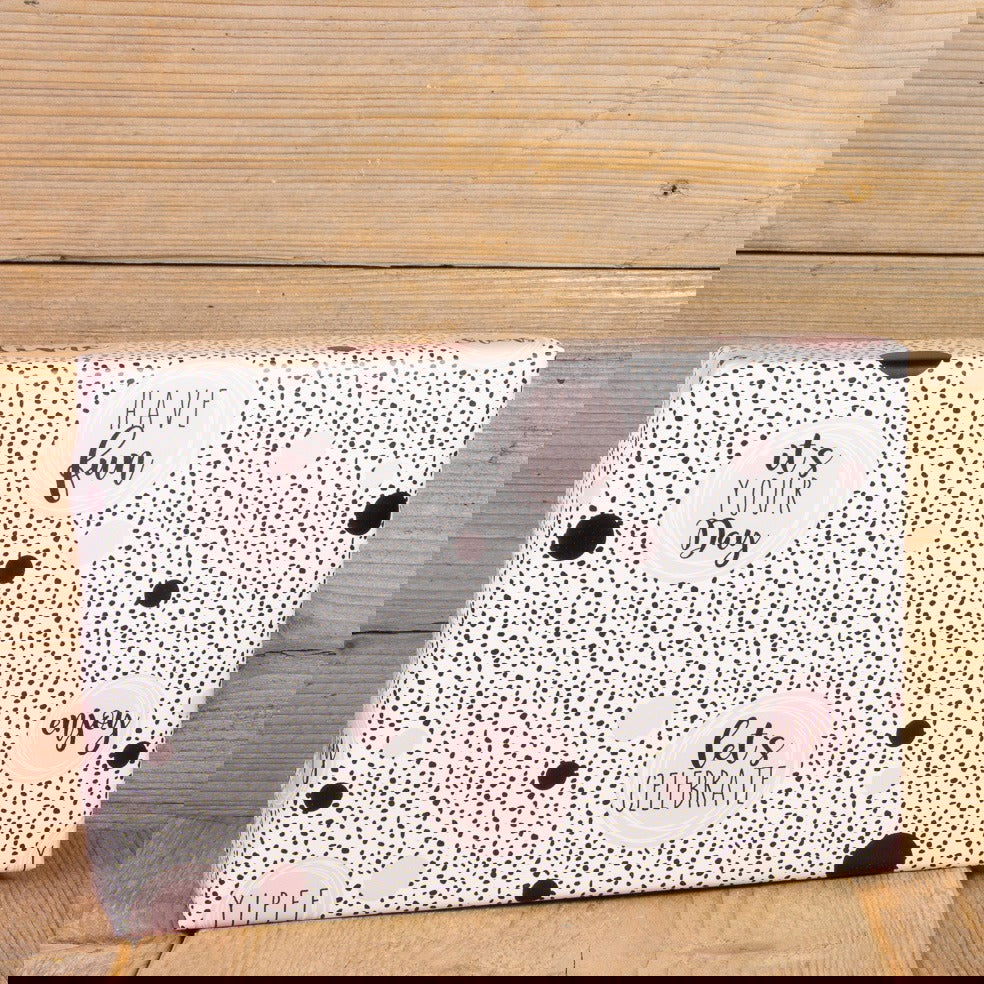 Inpakpapier Partytime Zwart- Roze - Kadopapier.net