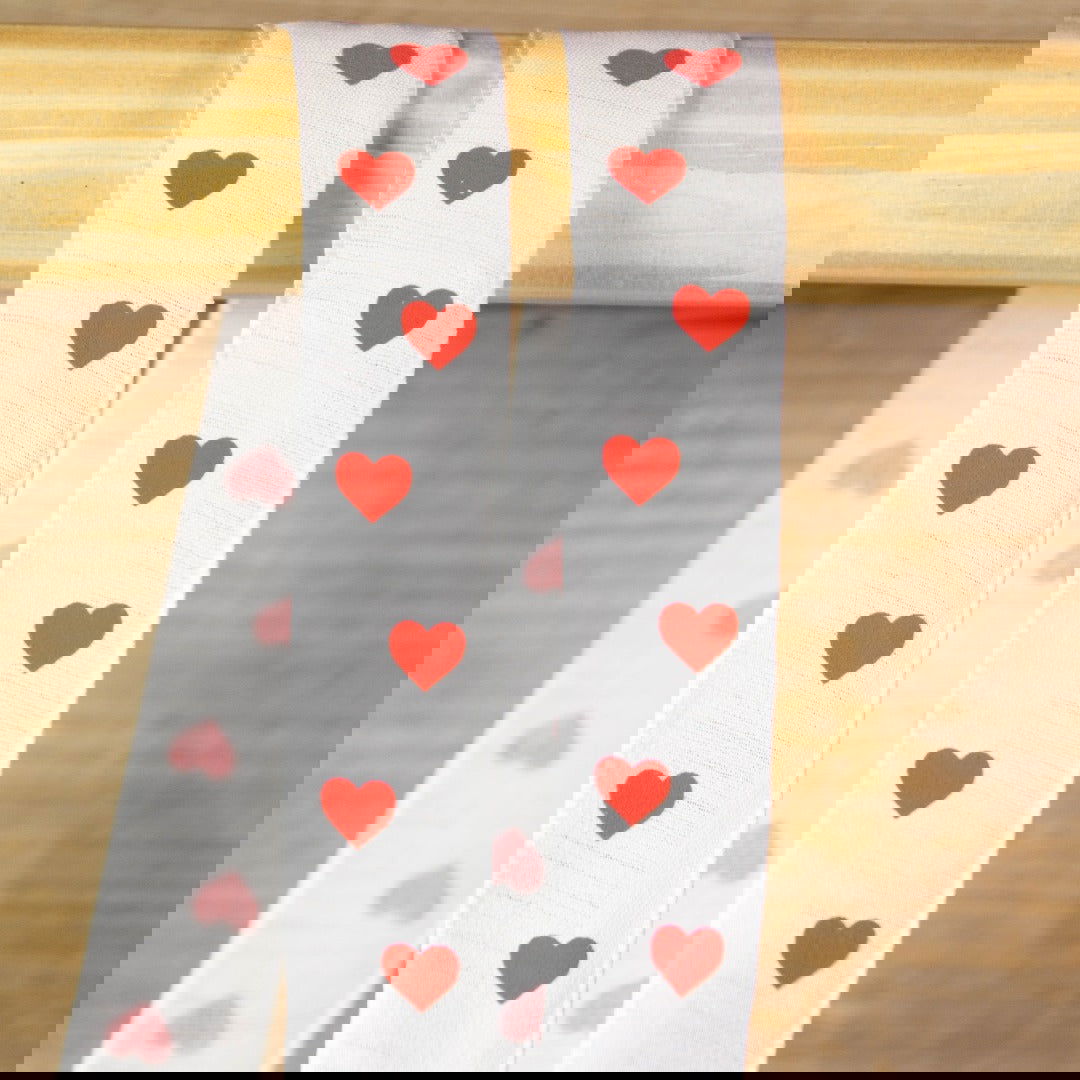 Katoenen lint Breed met Hartjes Wit - Kadopapier.net