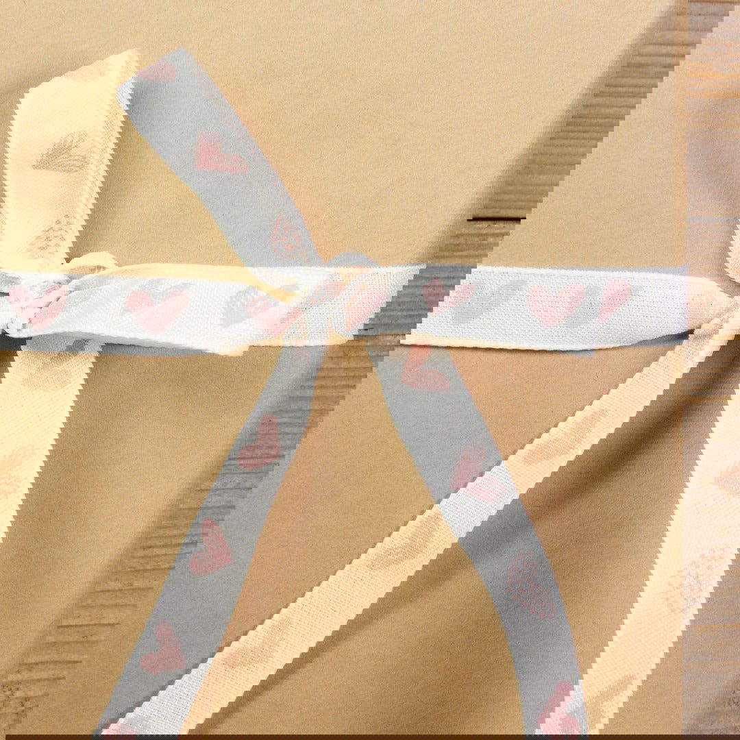 Katoenen lint Sweethearts Roze - Kadopapier.net