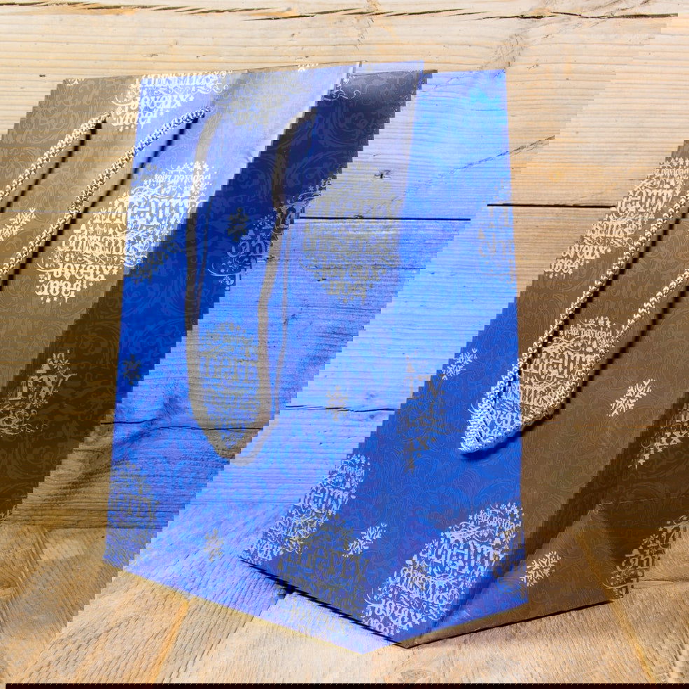 Kerst Draagtas Blauw - Kadopapier.net