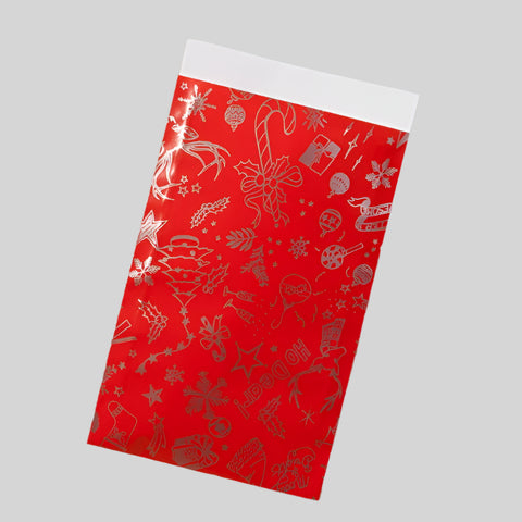 Kerst Kadozakje Rood met Zilver - Kadopapier.net