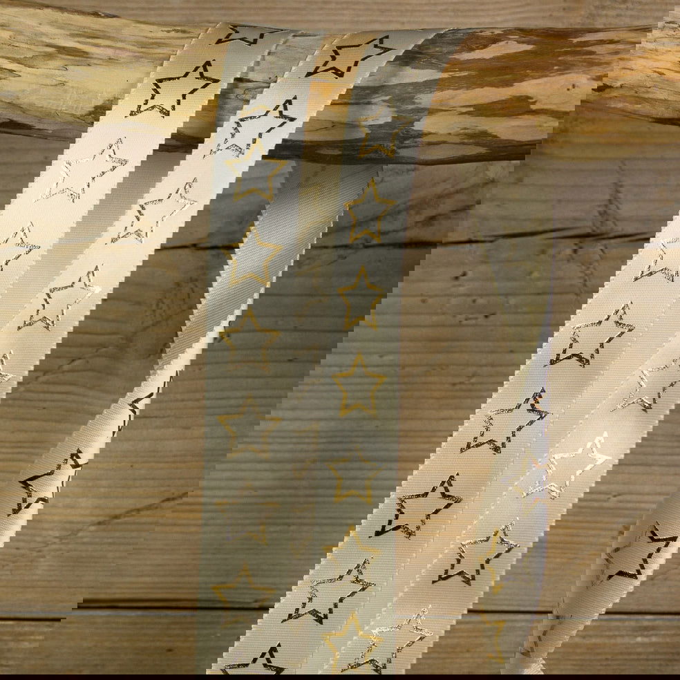 Kerstlint Charming Stars Champagne - Kadopapier.net