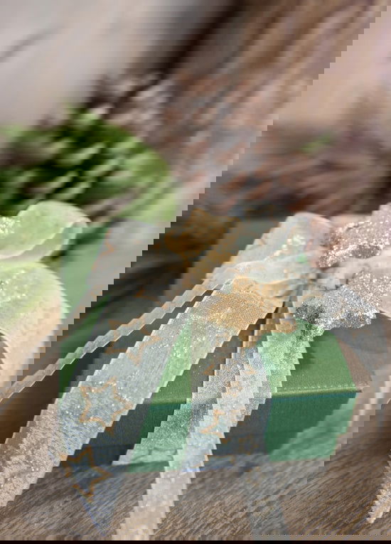 Kerstlint met Glittersterren Taupe - Kadopapier.net