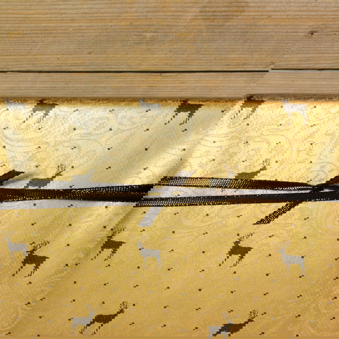 Kerstpapier Reindeer du Monde Goud - Kadopapier.net