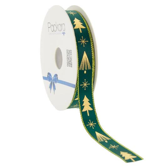 Red-Green Tartan Textile Ribbon with Gold > 25mm, 38mm, 60mm | 1 Piece