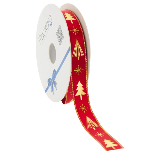 Red-Green Tartan Textile Ribbon with Gold > 25mm, 38mm, 60mm | 1 Piece