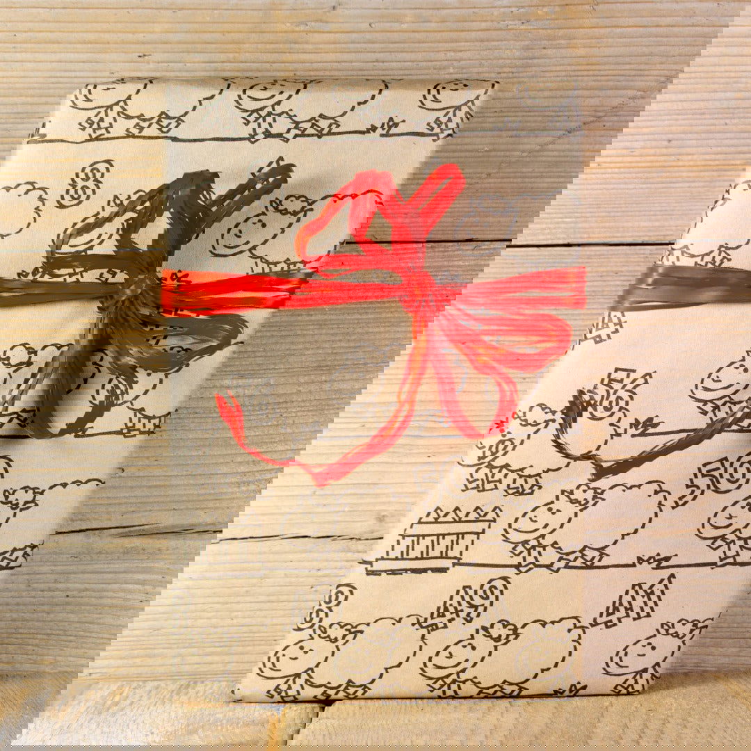 Kraft inpakpapier met Schaapjes - Kadopapier.net