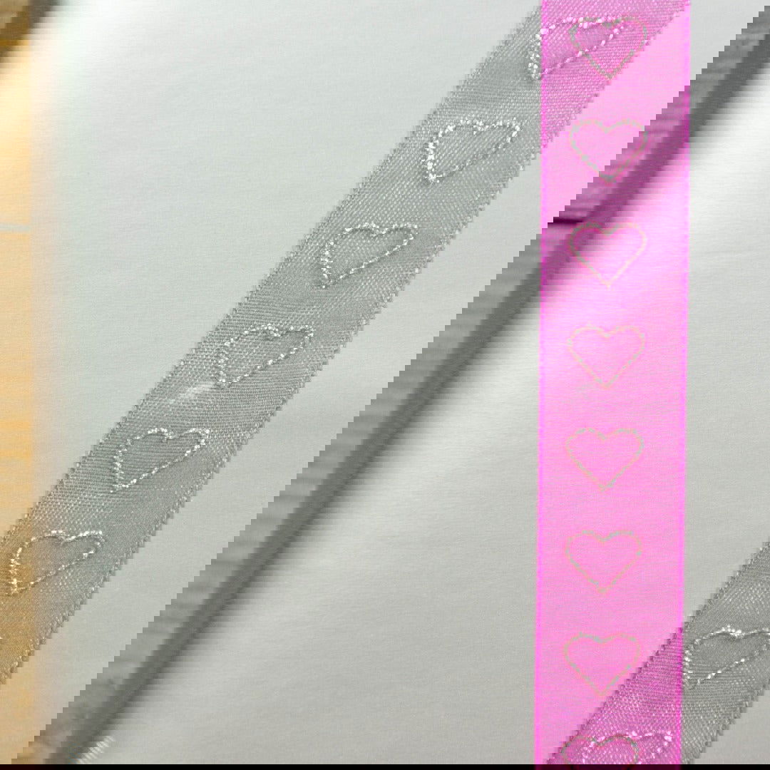 Organzalint Glitter hartjes Fuchsia - Kadopapier.net