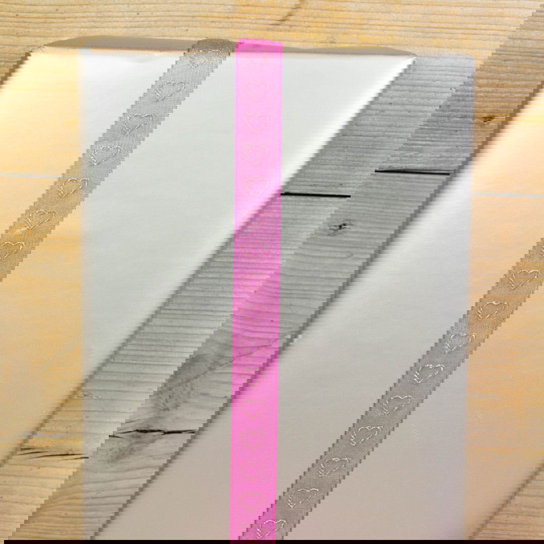 Organzalint Glitter hartjes Fuchsia - Kadopapier.net