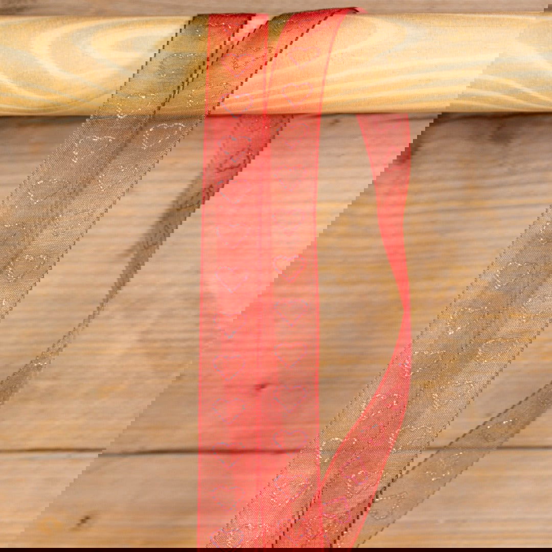 Organzalint Glitter hartjes Rood - Kadopapier.net