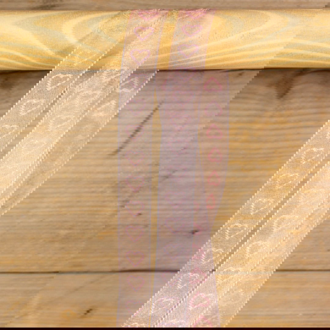 Organzalint Glitter hartjes Roze - Kadopapier.net