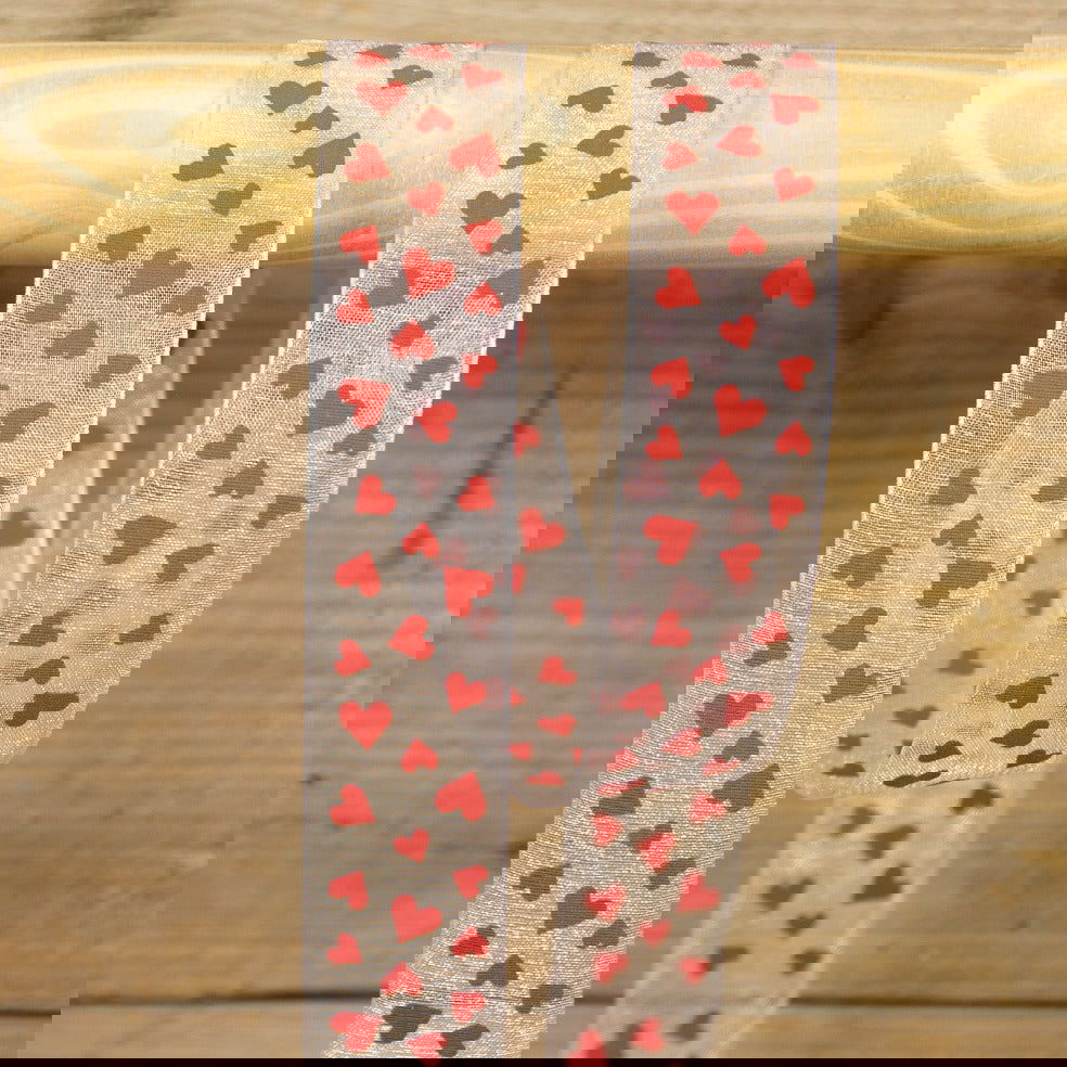 Organzalint wit met Hartjes Breed - Kadopapier.net