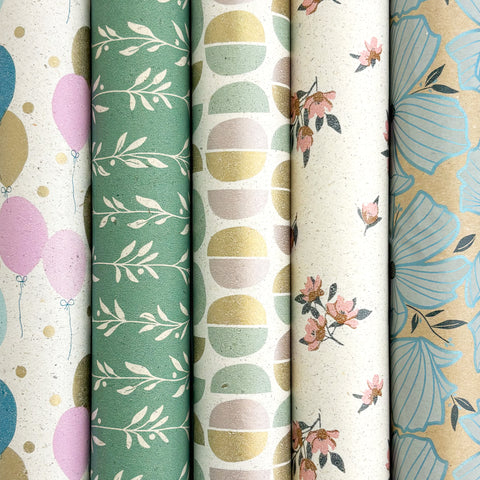 ROSIE FSC Geschenkpapier – Gras/Kraft Set 70x200 cm – 5 Rollen