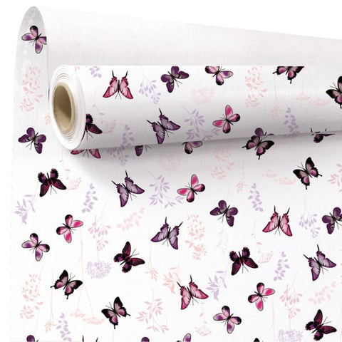 Butterfly - Rol inpakpapier – Wit gestreept kraft met gekleurde vlinders – 60 grams gestreken kraft – 80x40m