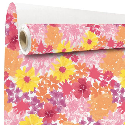 Floral - Wrapping paper roll - Colored with floral pattern - 60 gram ironed kraft paper - 70cmx50m